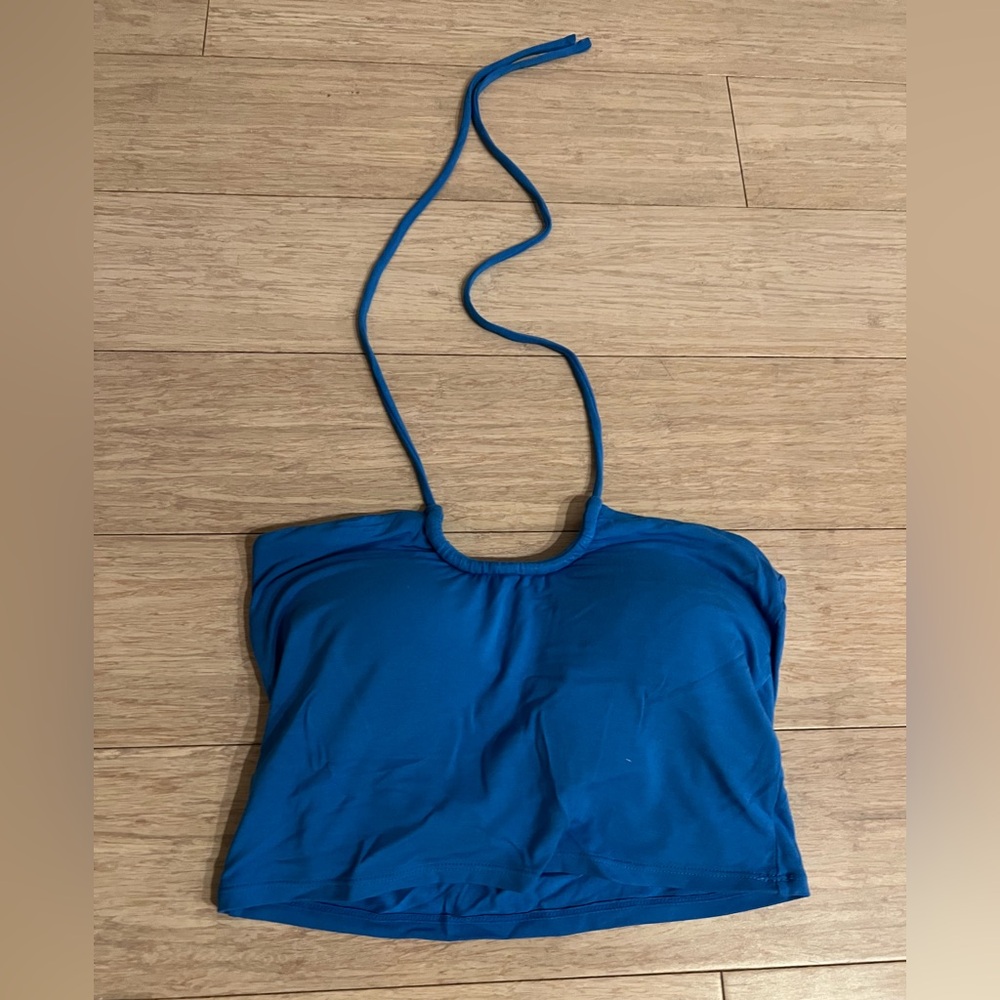 Klassy Network Blue Halter Crop Top with built in bra
